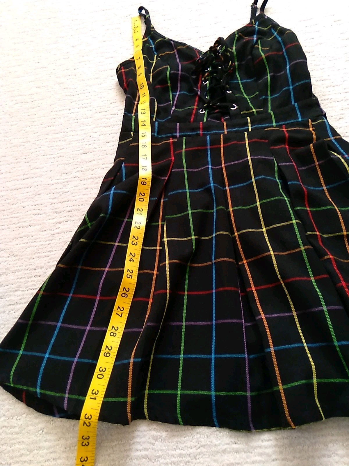 Hot Topic Rainbow Grid Corset Style Side Zip Dress Size Small Punk Grunge Goth