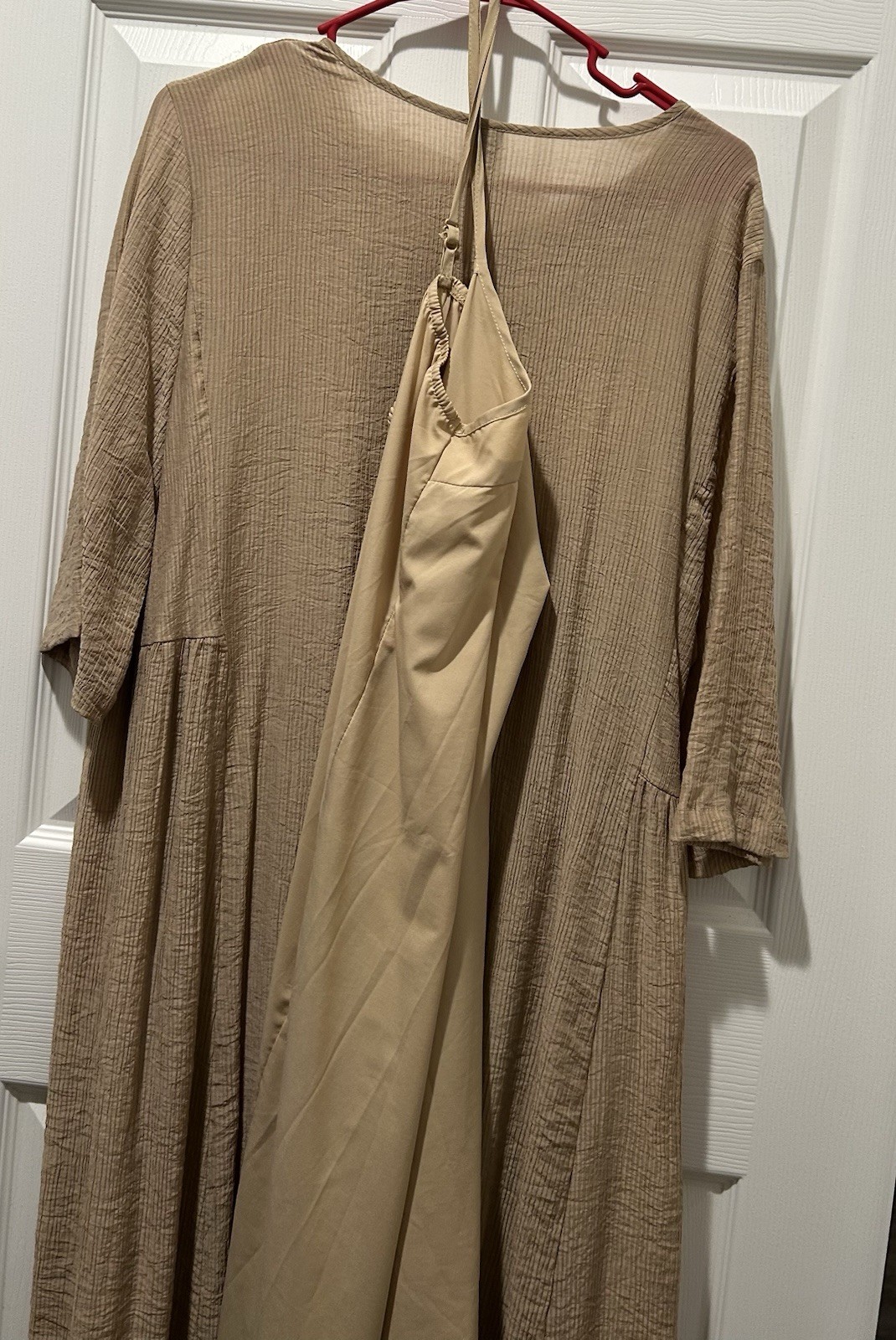 SHEIN Beige Solid Knit A-Line Long Dress V-Neck 3/4 Sleeve XL Never Worn
