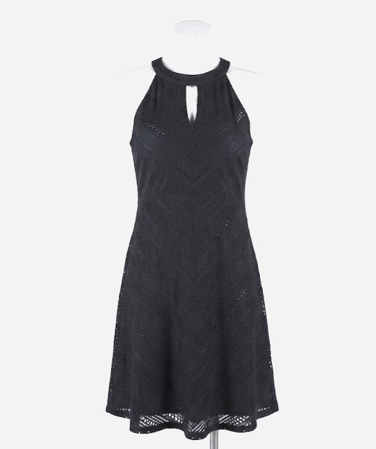Roz & Ali Dress Womens Sz XL Black Halter Cut Out Eyelet Sleeveless Fit & Flare
