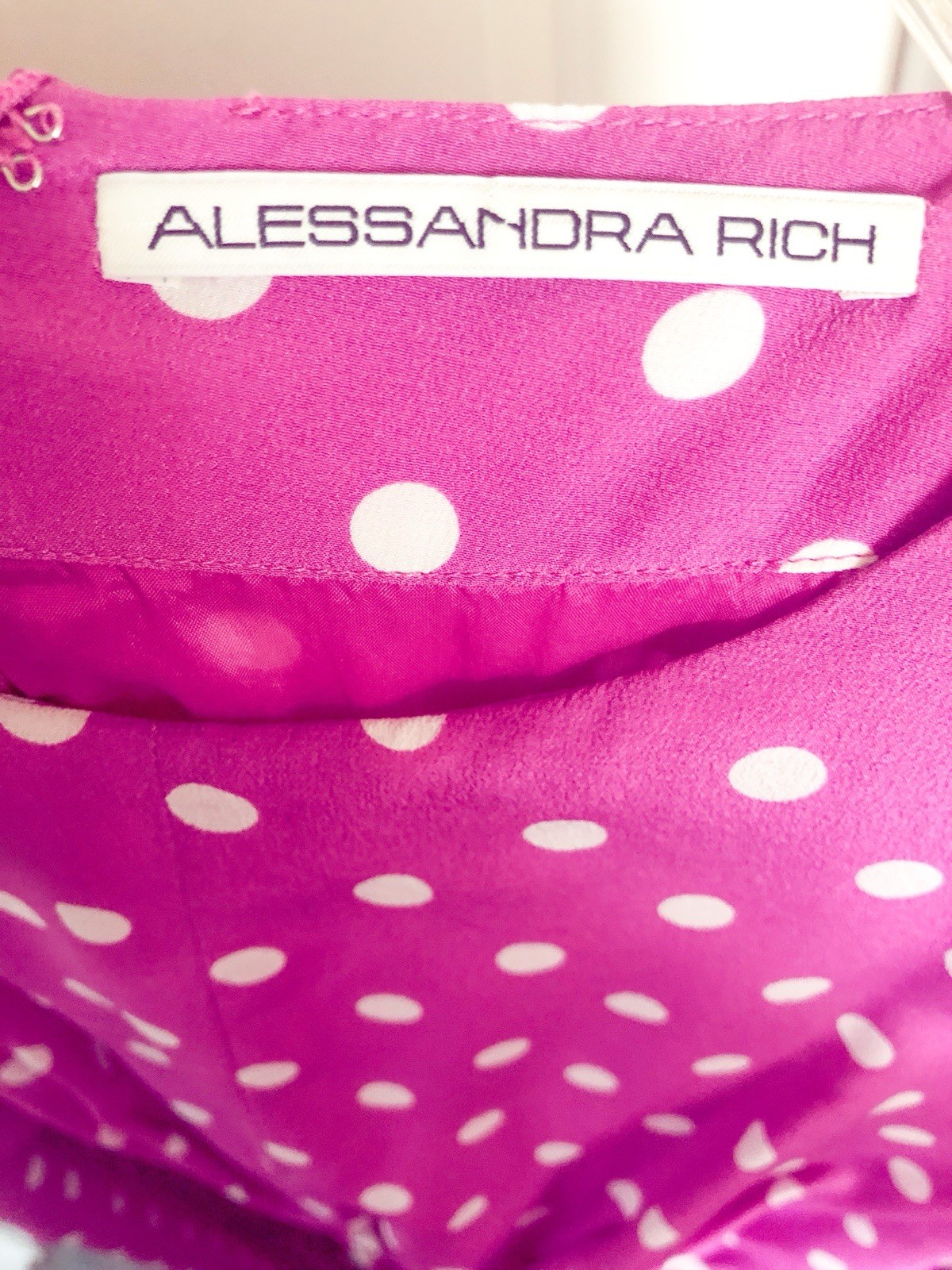 Alessandra Rich Pink & White Polka Dot Print Silk Dress