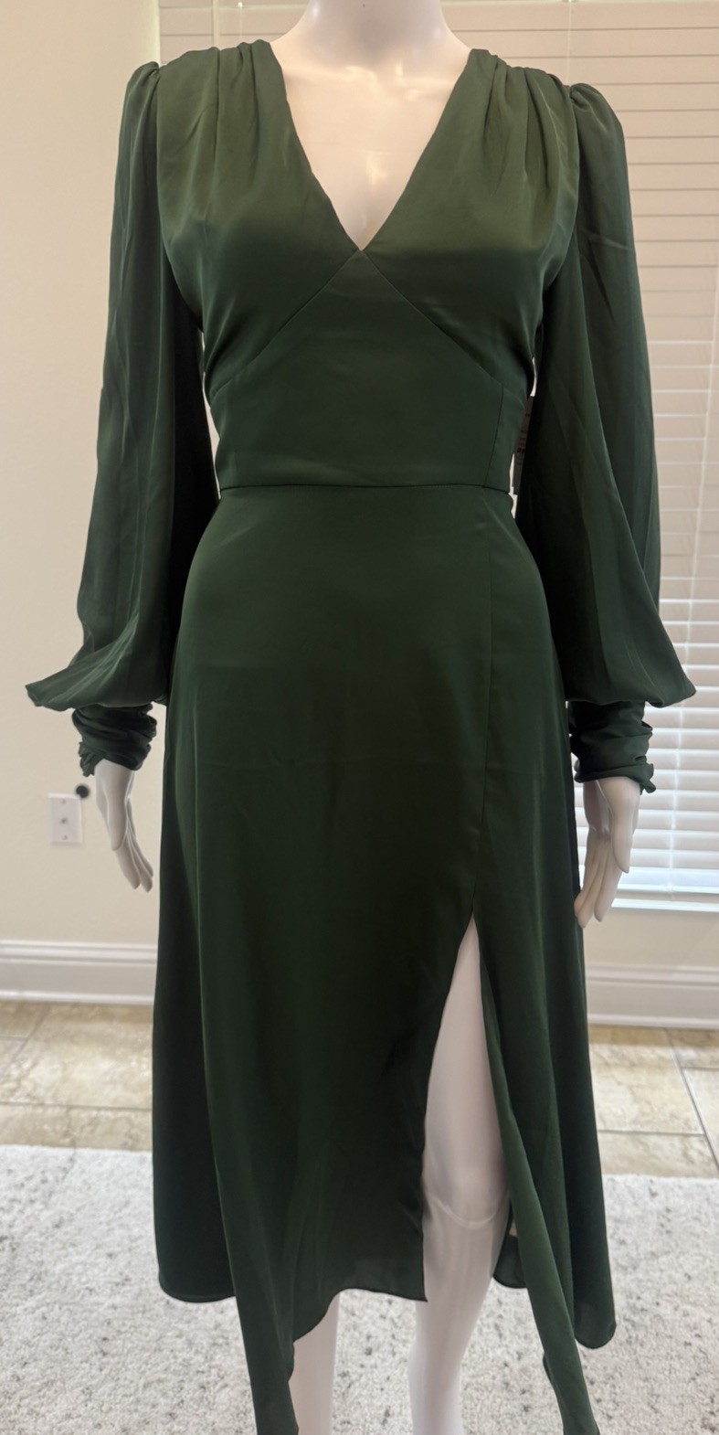 Alexia Admor Silena Surplice Midi Emerald Green Blouson Sleeves Dress Size 4