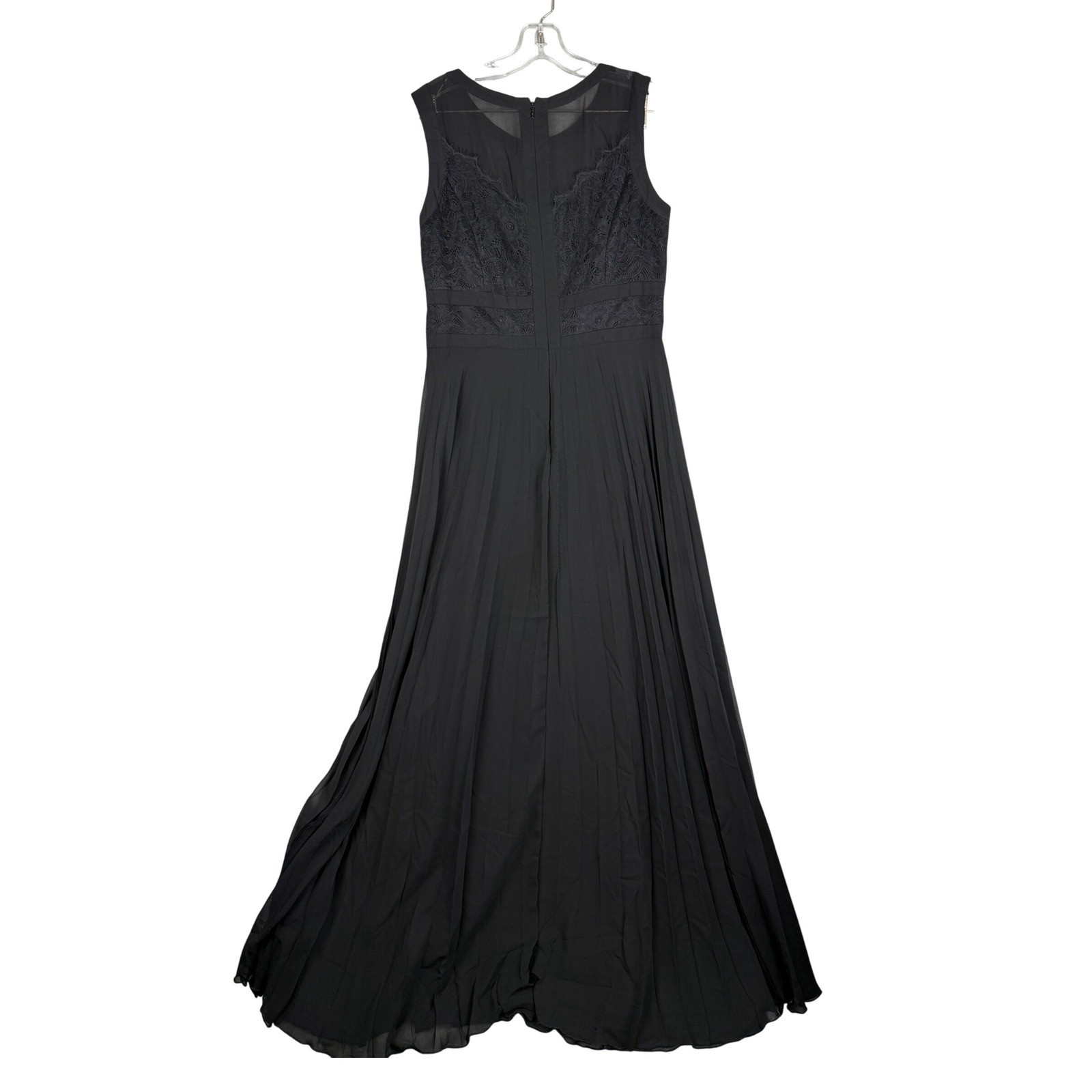 Michaela Louisa Black Lace Pleated Maxi Dress Sleeveless Formal Gown US 8 UK 12
