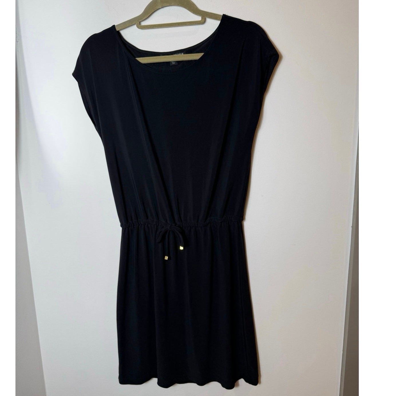 Boston Proper XS Black Jersey Drawstring Waist Travel Dress Non Wrinkle EUC