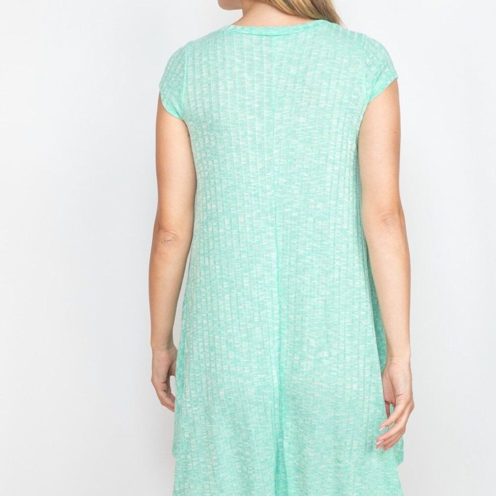 Lollipop Star Mint Ribbed Knit Pockets Crewneck Cap Sleeve Soft Summer Dress