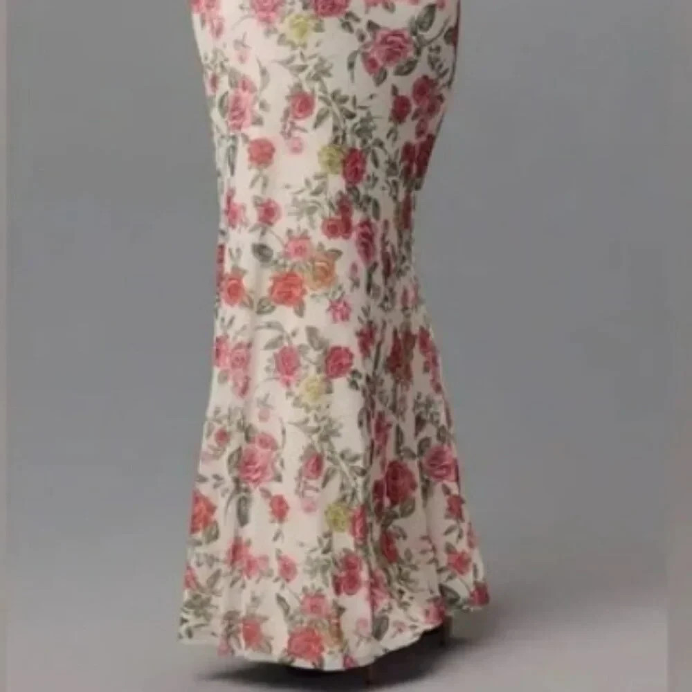 Anthropologie AFRM Off-The-Shoulder Maxi Dress Pink Roses Body-Con NWT