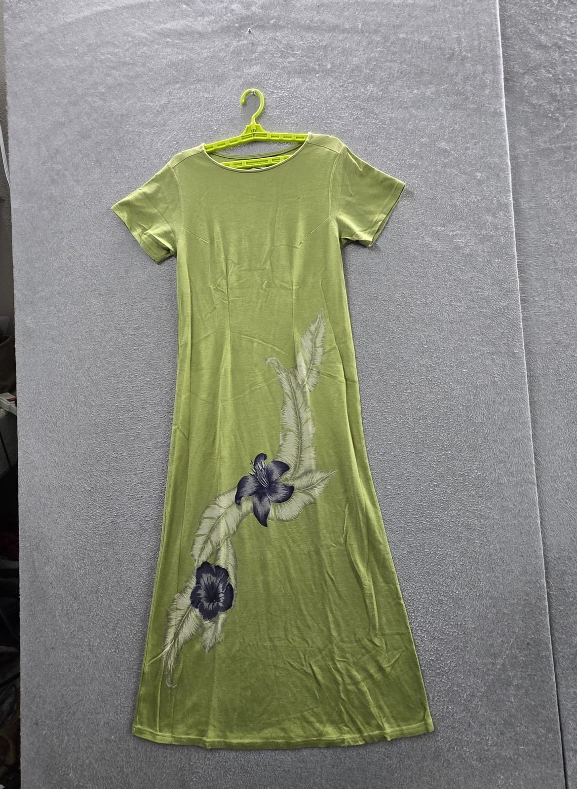Tommy Bahama Women Dress S Green Cotton Silk Floral Maxi T-Shirt Dress Coastal