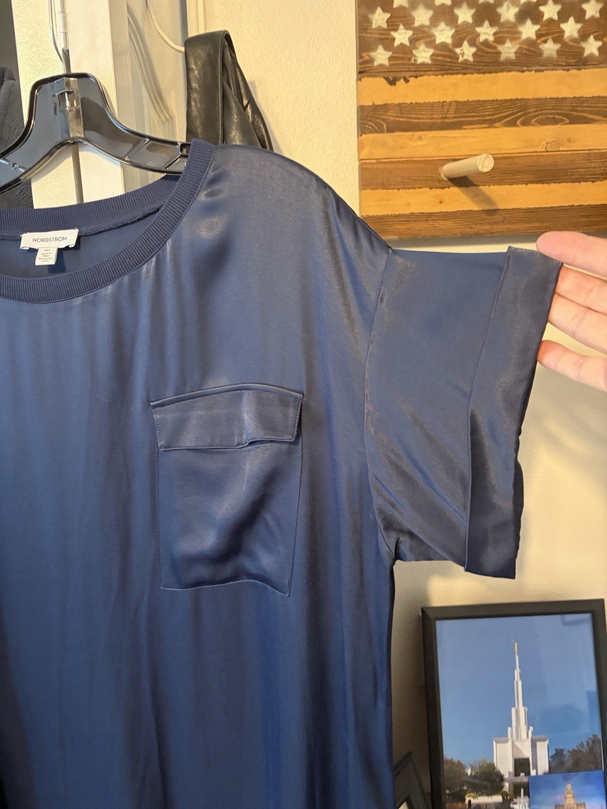 Beautiful Nordstrom Shift Dress, NWOT, Dark Blue, 2XL, Pocket, Cuffed Sleeves