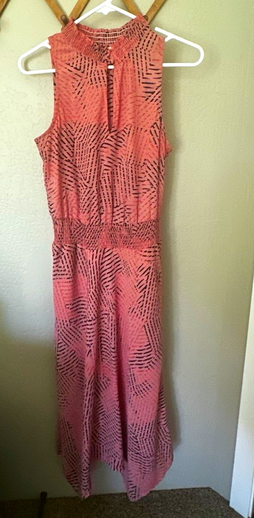 Veronica M Women’s Pink Abstract Smocked Chiffon Fit & Flare Midi Dress XS