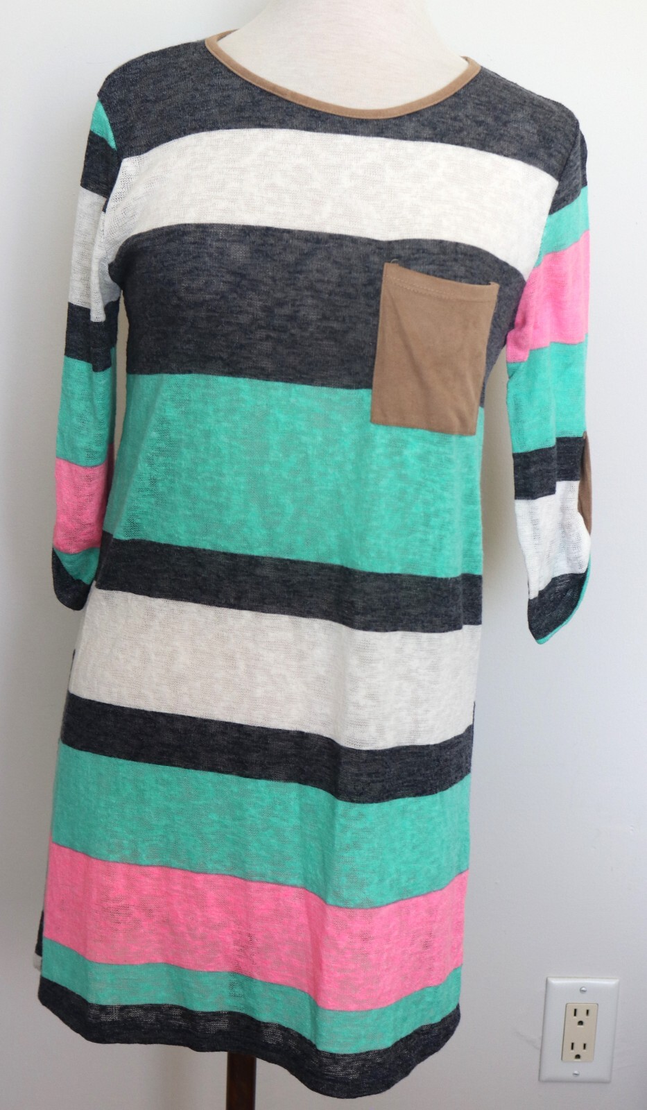 Dress 3/4 Sleeve Wanna B Lightweight Sweater Stripe Front Pocket Size Small