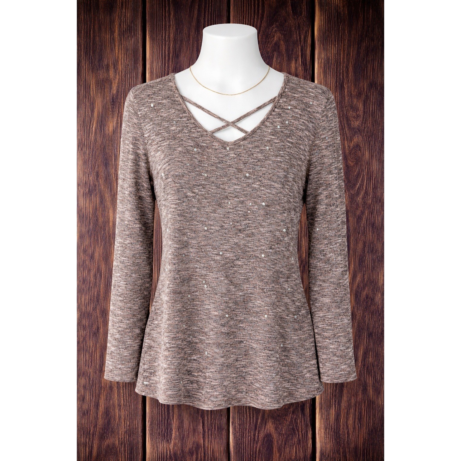 Juicy Couture Shirt Womens L Pink Criss Cross Long Sleeve Stretch Casual Top