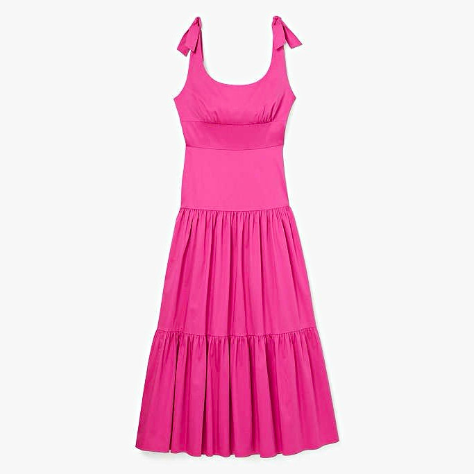 kate spade new york Pink A-Line Tiered Midi Dress Tie Strap Scoop Neck Zip Sz 10
