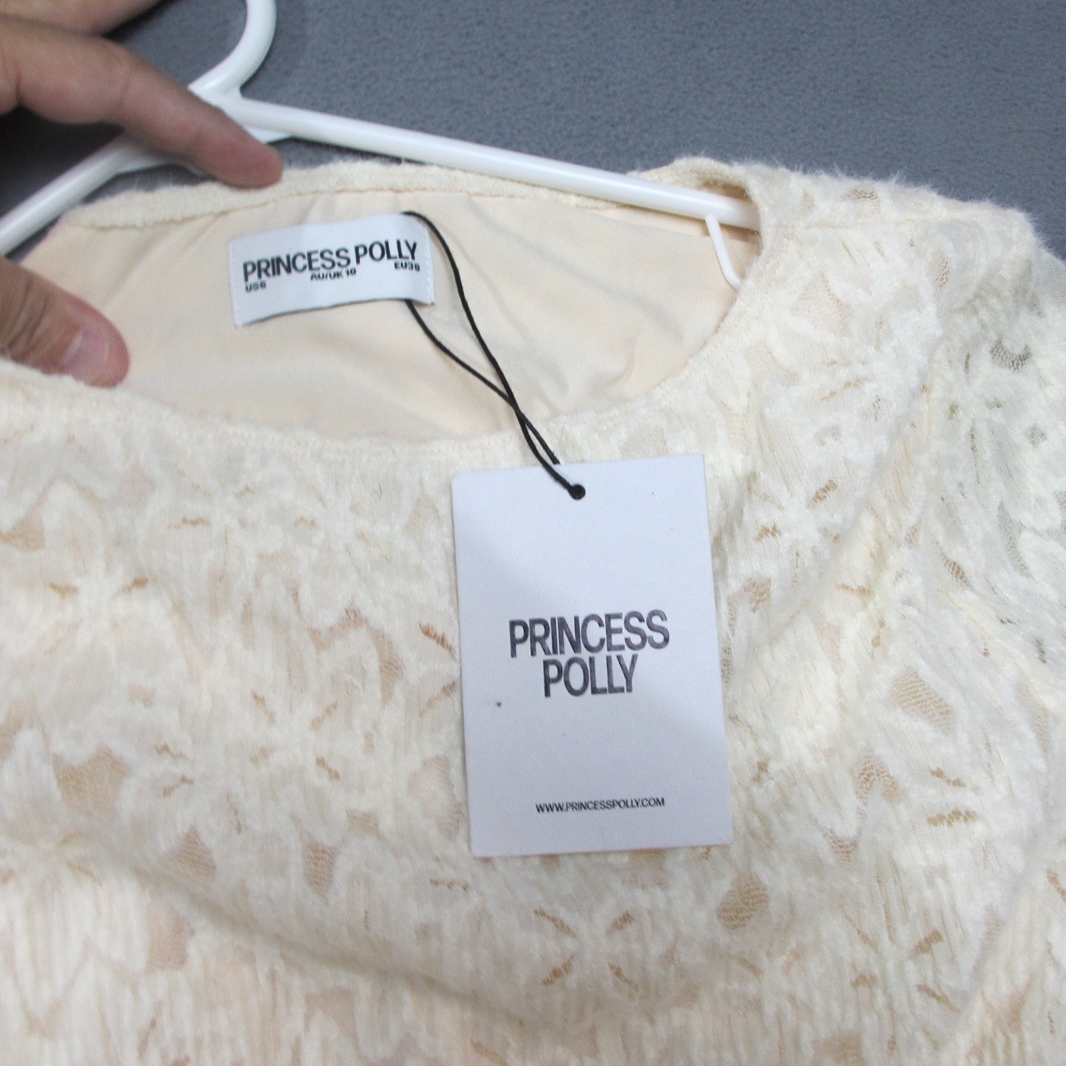 Princess Polly Dress Womens 6 Ivory Mini Nylon Que Sera Long Sleeve Side Ruched