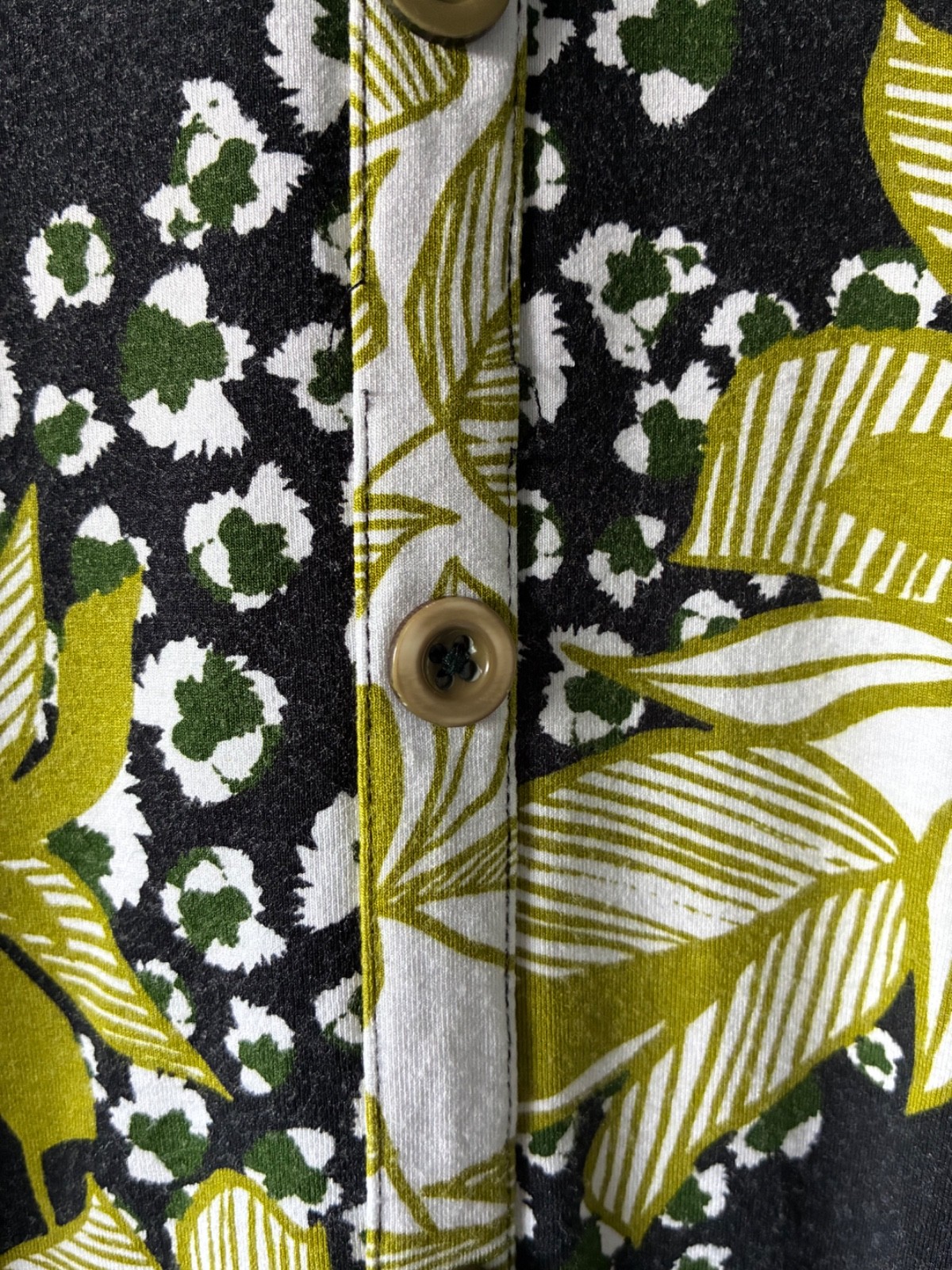 Joe Browns Chartreuse Green Leaf Print Jersey Shirt Dress Size 8 Button Front