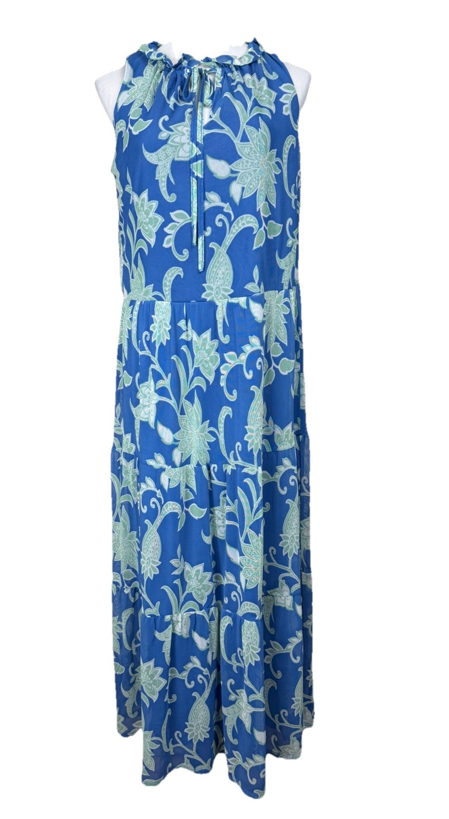Harper 241 Maxi Dress S Blue Floral Print Sleeveless Lined Tropical Resort Wear