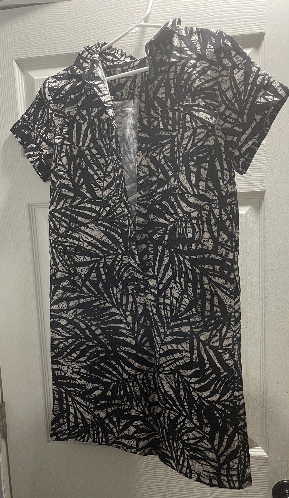 Banana Republic Size 4 Black+ Tan Tropical Vacation Linen Dress Short Sleeve
