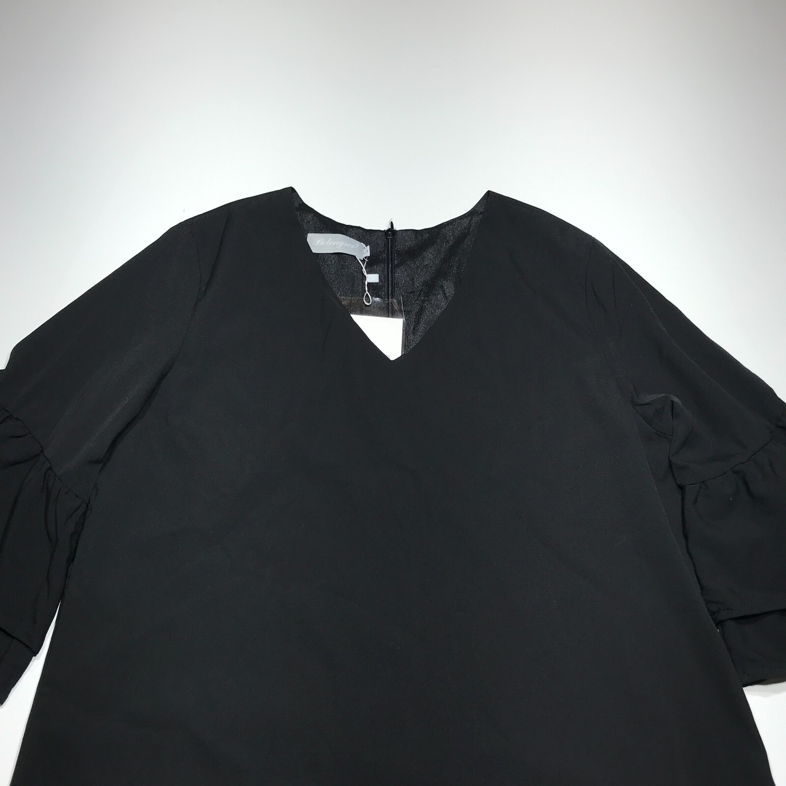 Belongsci Dress Womens Size Large NWT Ruffled Sleeved Shift Knee Length Black