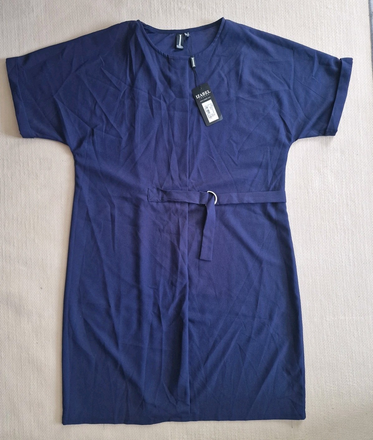 Izabel London Drop Shoulder Bubble Belted Blue Midi Dress Womens UK 16 BNWT