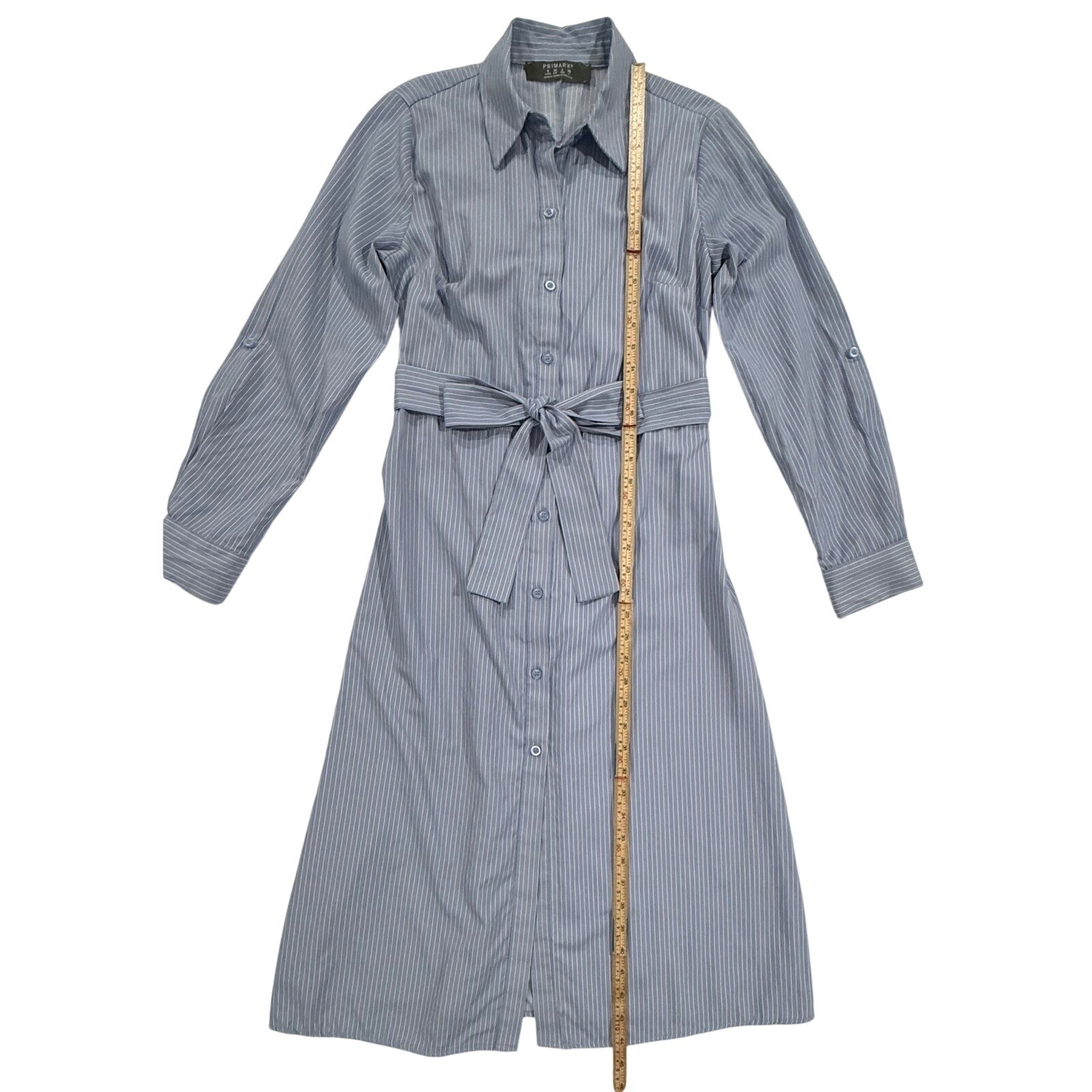 Primark Womens Blue White Striped Button Front Midi Shirt Dress Size 2 W475
