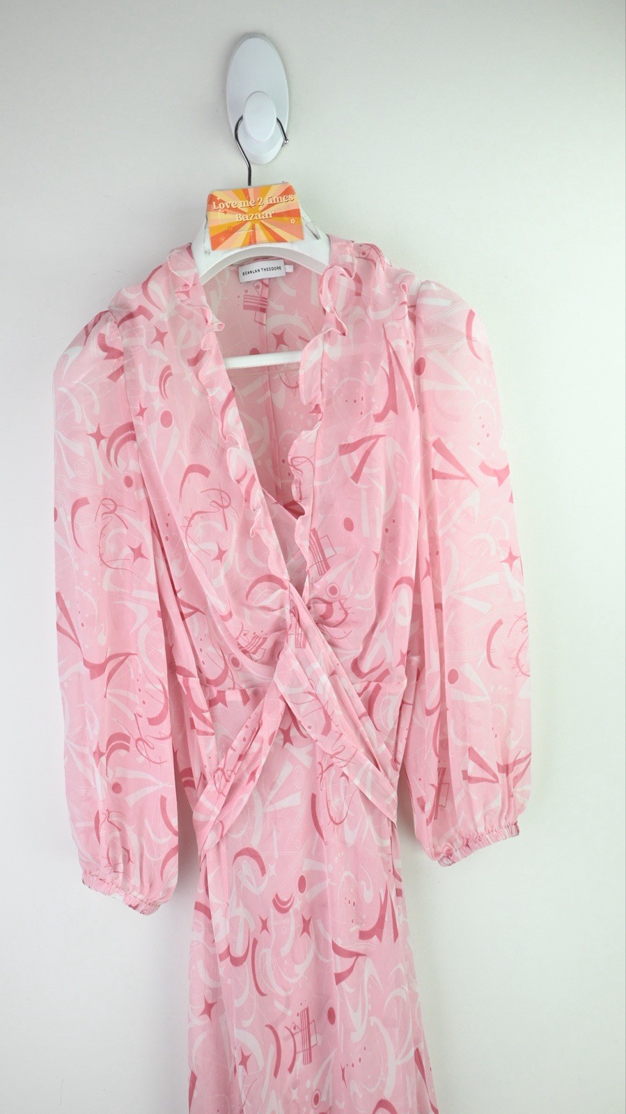 Scanlan Theodore 2 piece cross front silk long sleeve dress in blush size M/UK10