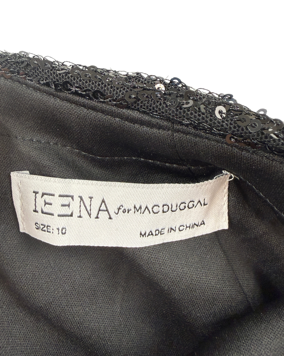 Mac Duggal Ieena Black Sequin One Shoulder Bow Formal Gown Dress Women’s 10 NWOT