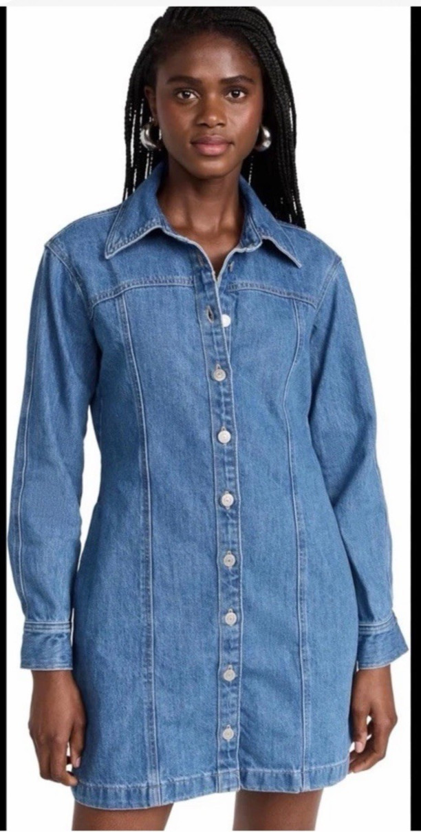 Levis Strauss Jean Mini Dress Long Sleeve Heavy No-Stretch Cotton Button Front S