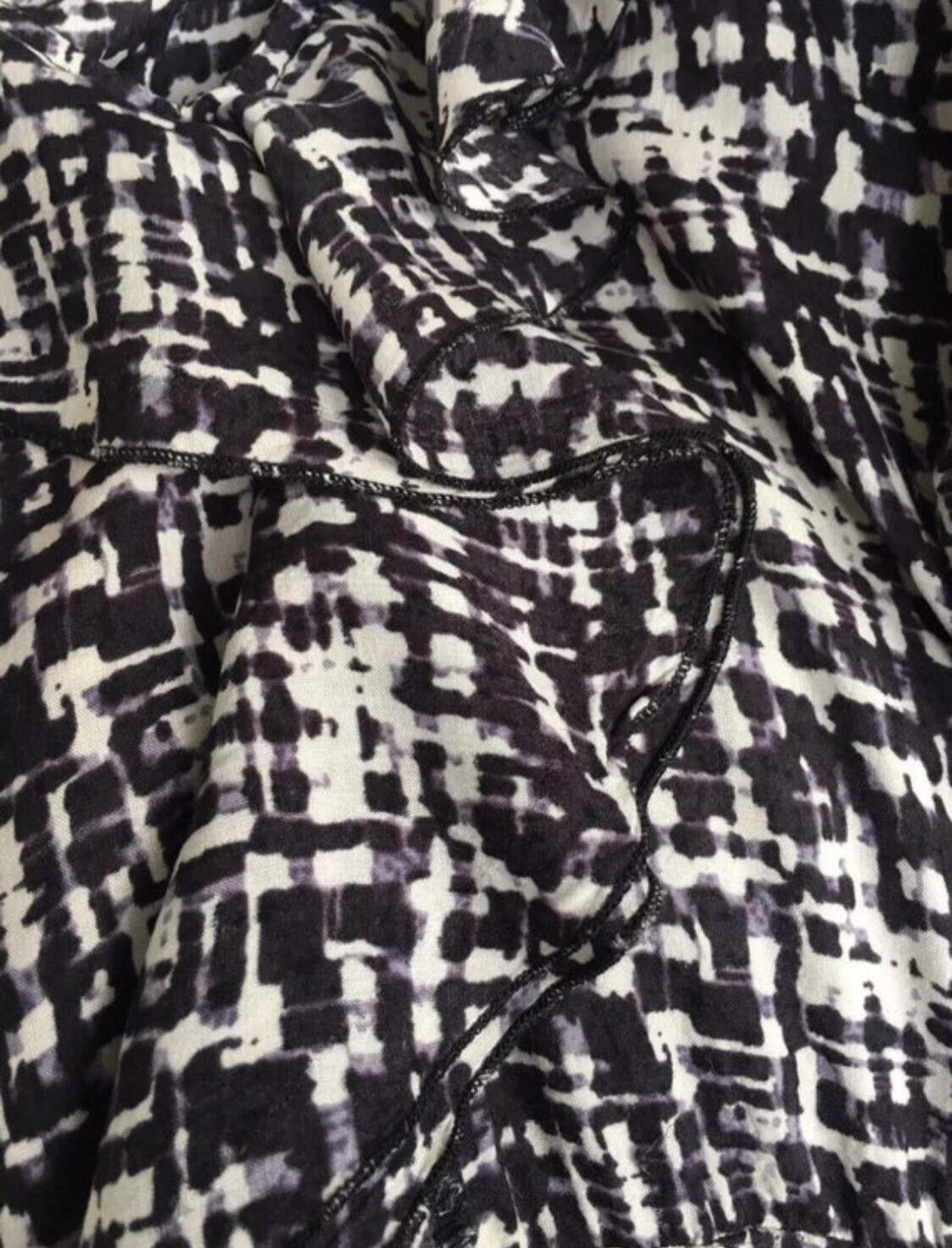 Louche white & indigo blue floaty tea dress boho tie dye print ruffled S uk 8