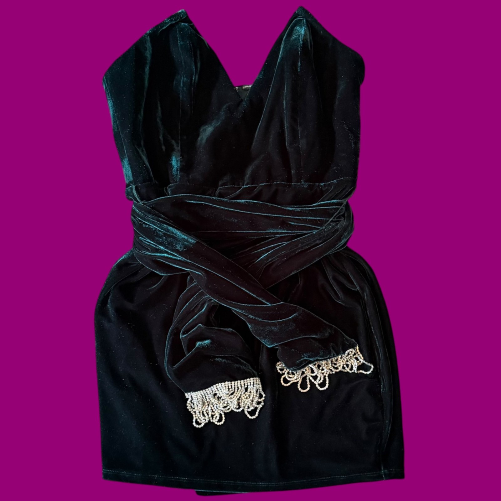 Camilo Coelho Jaylene Velvet Dark Jade Green Boned Bodice Strapless Mini Dress S
