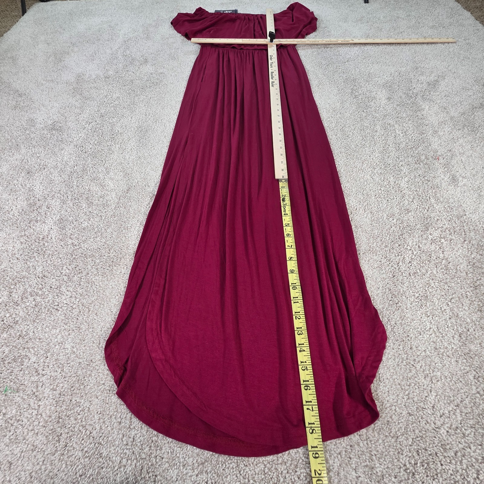 LILBETTER Women Off The Shoulder Ruffle Side Split Maxi Dress Wine Medium NEW