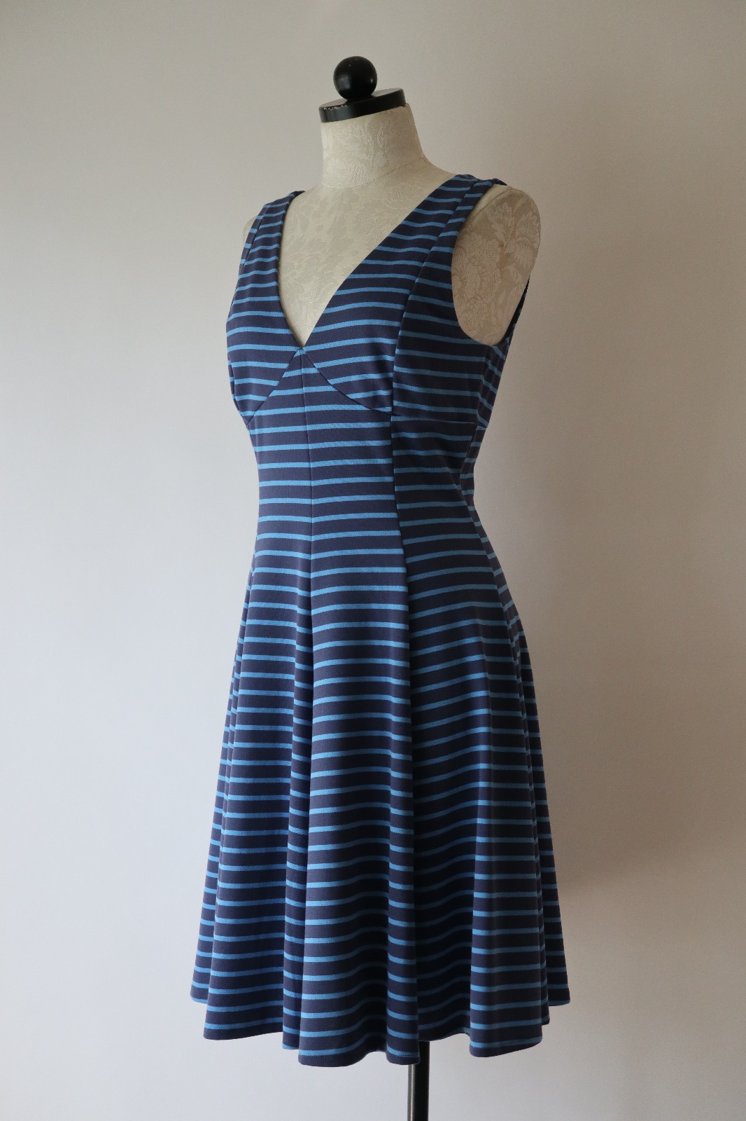 Peter Som Design Nation Blue Striped Stretchy Jersey Full Skirted Dress Women 10