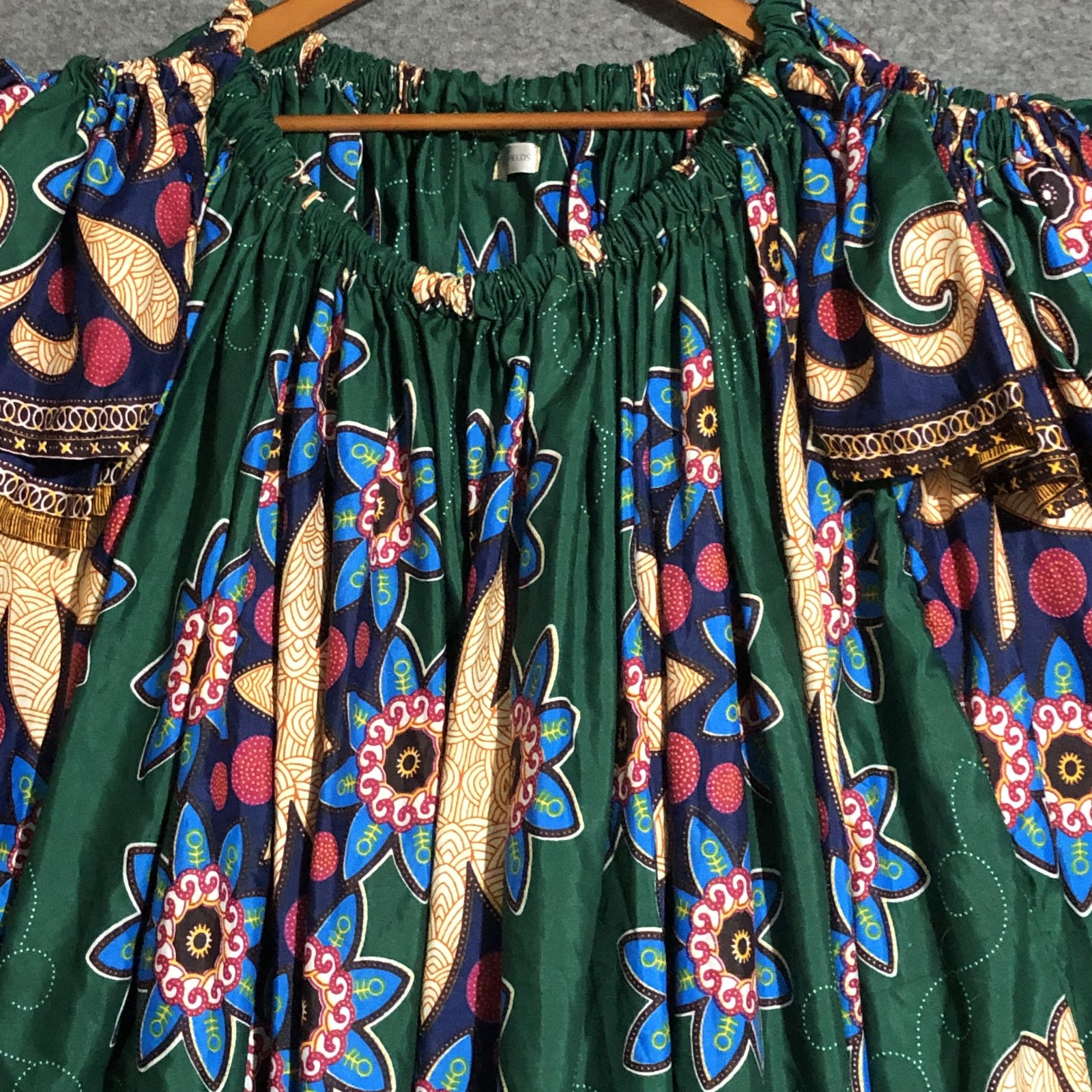 Grass-Fields Dress Womens Plus Size 22 Green Blue African Wax Print Off Shoulder