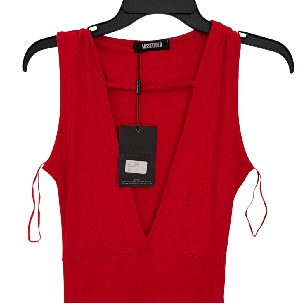 Missguided Red Deep V-Neck Sleeveless Bodycon maxi Dress DE902924 US 6 NWT