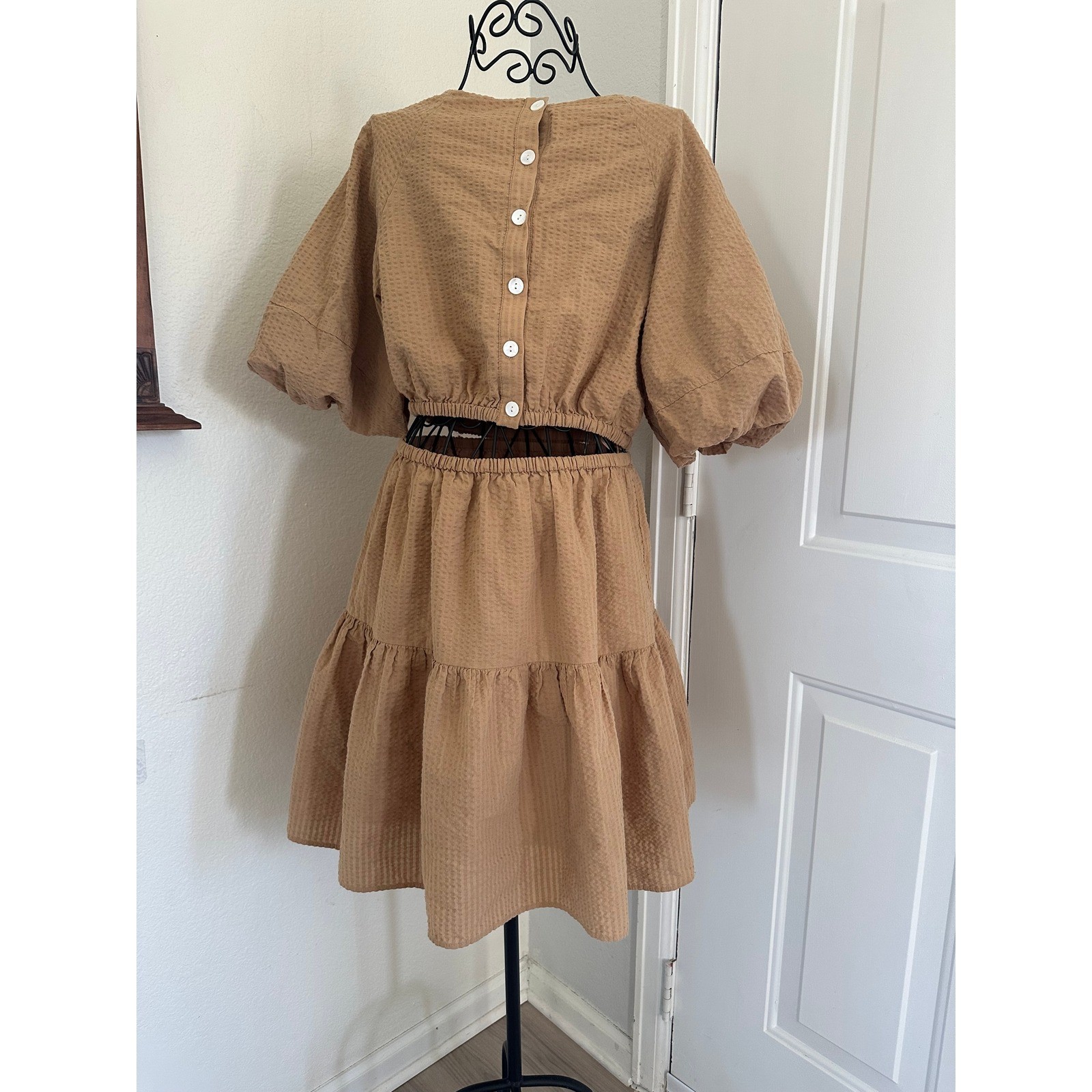 Madewell Seersucker Puff Sleeve Cutout Mini Dress M