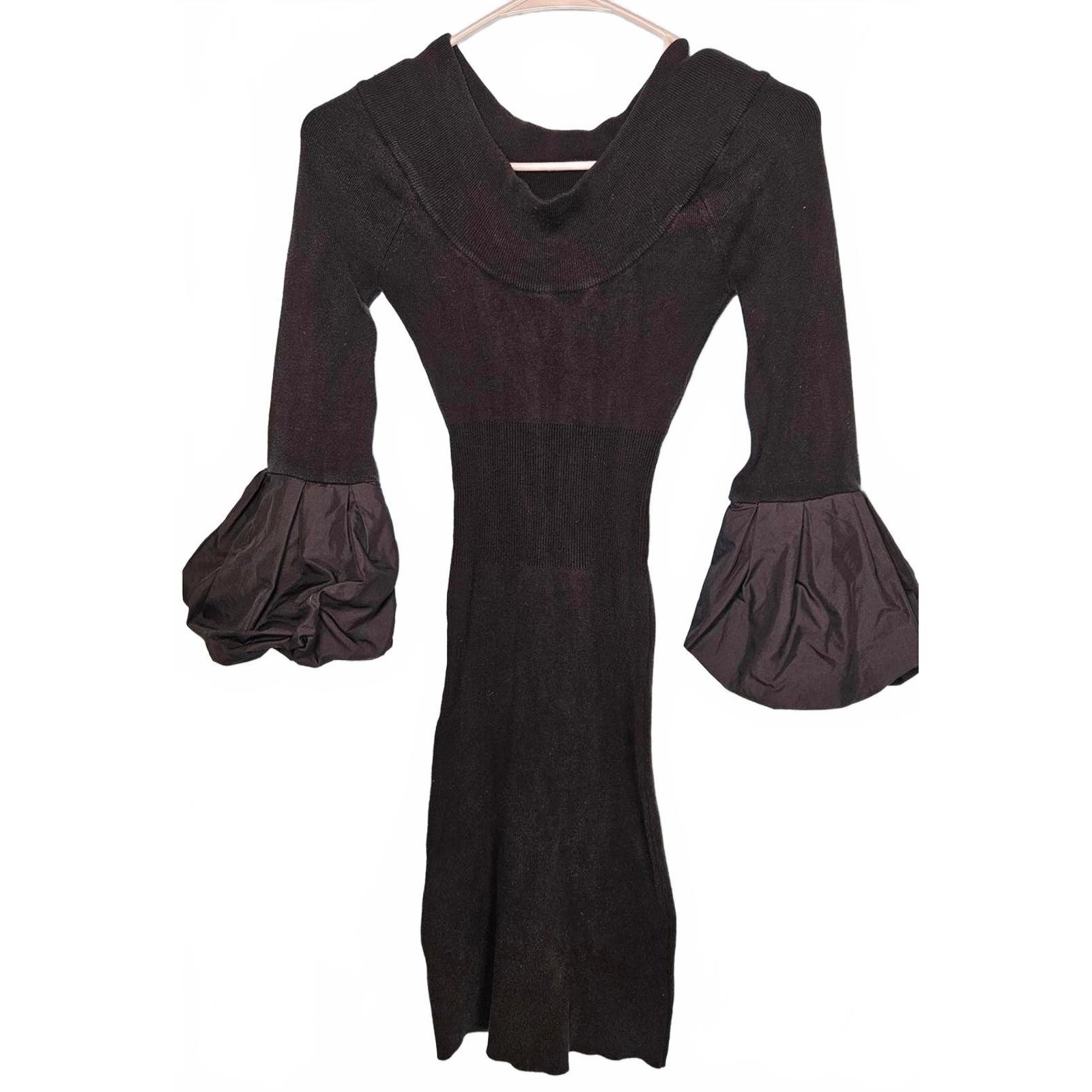 BCBGMAXAZRIA Black Silk Blend Knit Sweater Dress Bell Sleeve XS Evening Wear