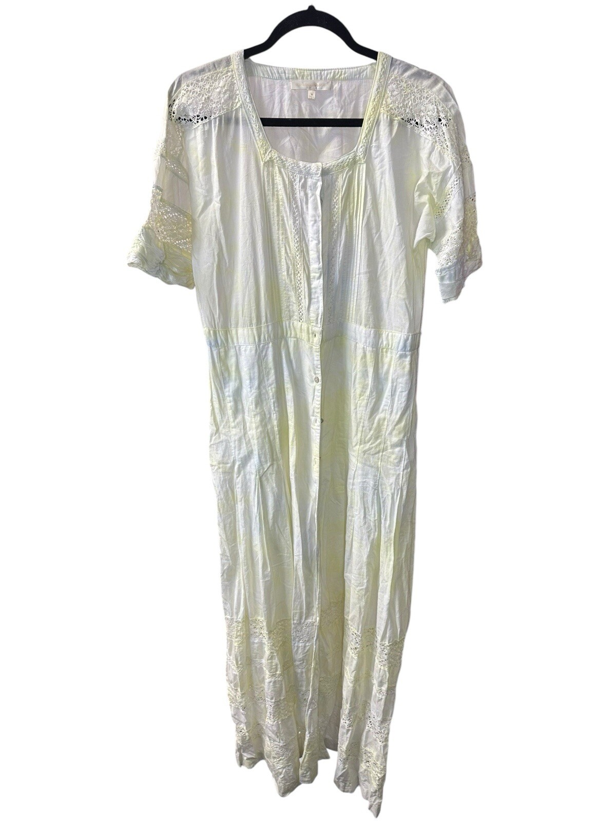 LOVESHACKFANCY Edie Lace Inset Midi Dress Yellow Tie Dye Medium