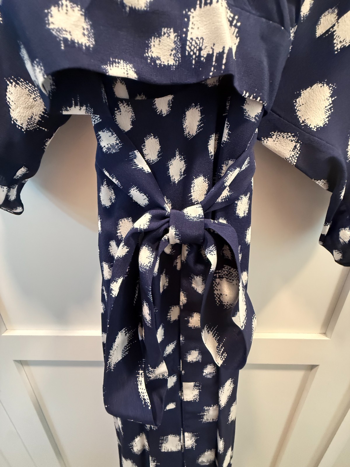 Diane Von Furstenberg Navy Cream Geometric Print Partial Wrap Dress XL EUC