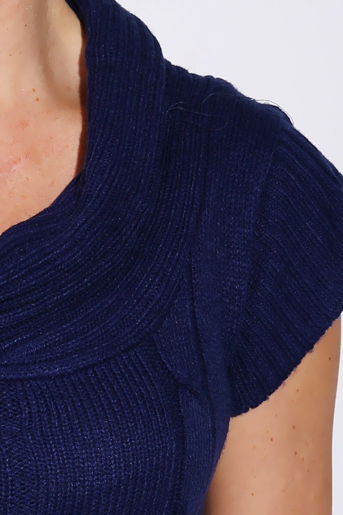Blue Cap Sleeve Turtleneck Pullover Sweater Knit Tunic/Mini Dress