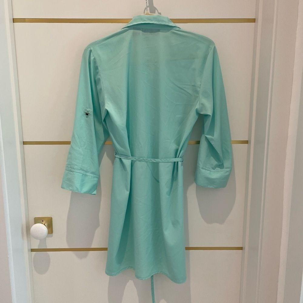 SPEED Control Aqua Turquoise Lightweight Long Sleeve Shirt Dress Button Belted