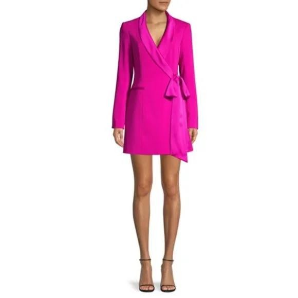 Jay Godfrey ROXY Blazer Surplice Wrapped Tie Long-Sleeve Mini Dress, 0 Magenta