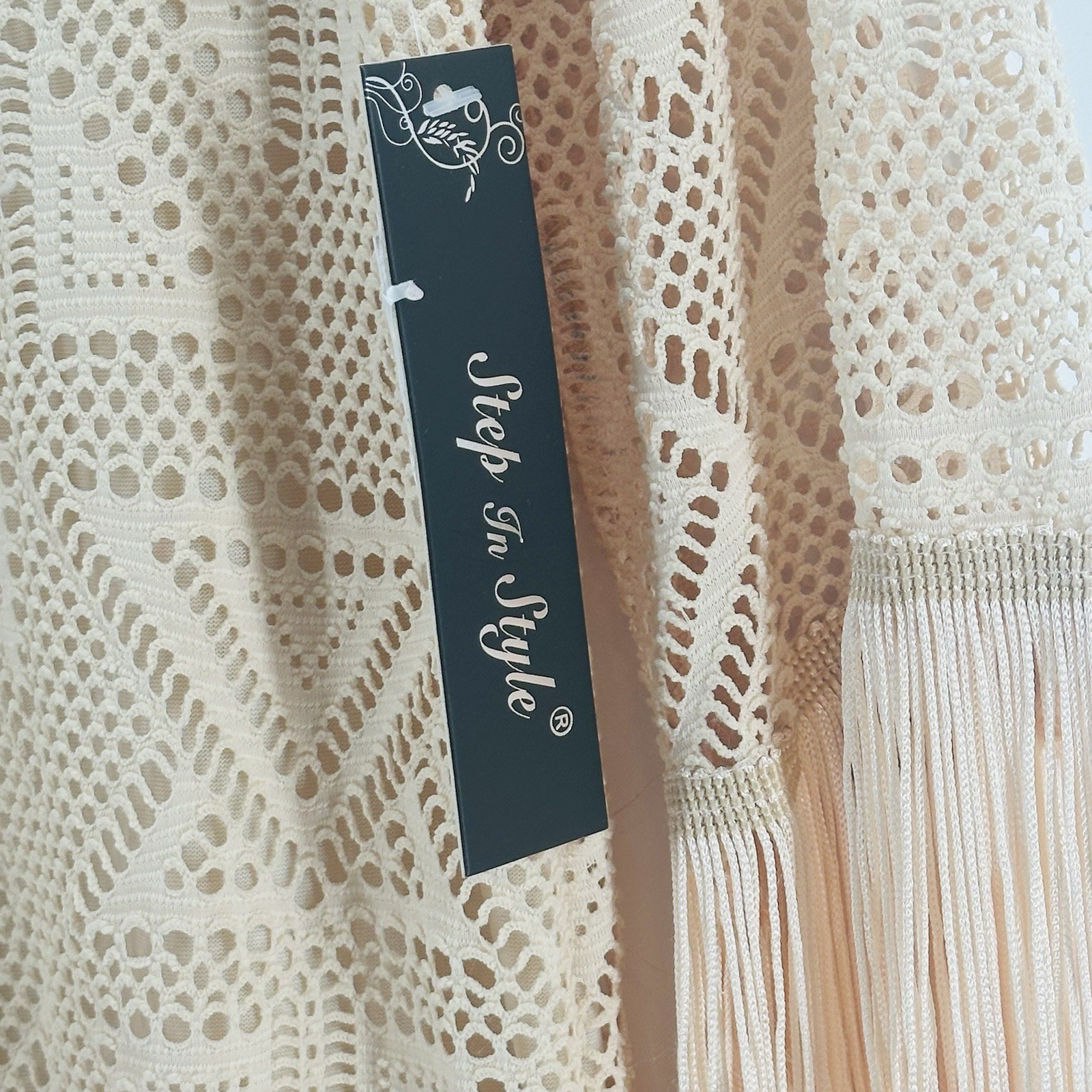 NWT Step In Style Dress Cream Beige Sz S Crochet Tunic Dress Boho AB12