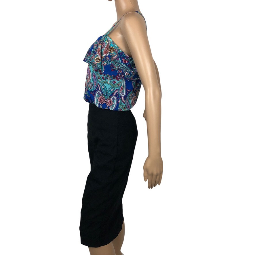 Nicole Miller Paisley Print Midi Sheath Pencil Dress Size 2 Boho Career Office