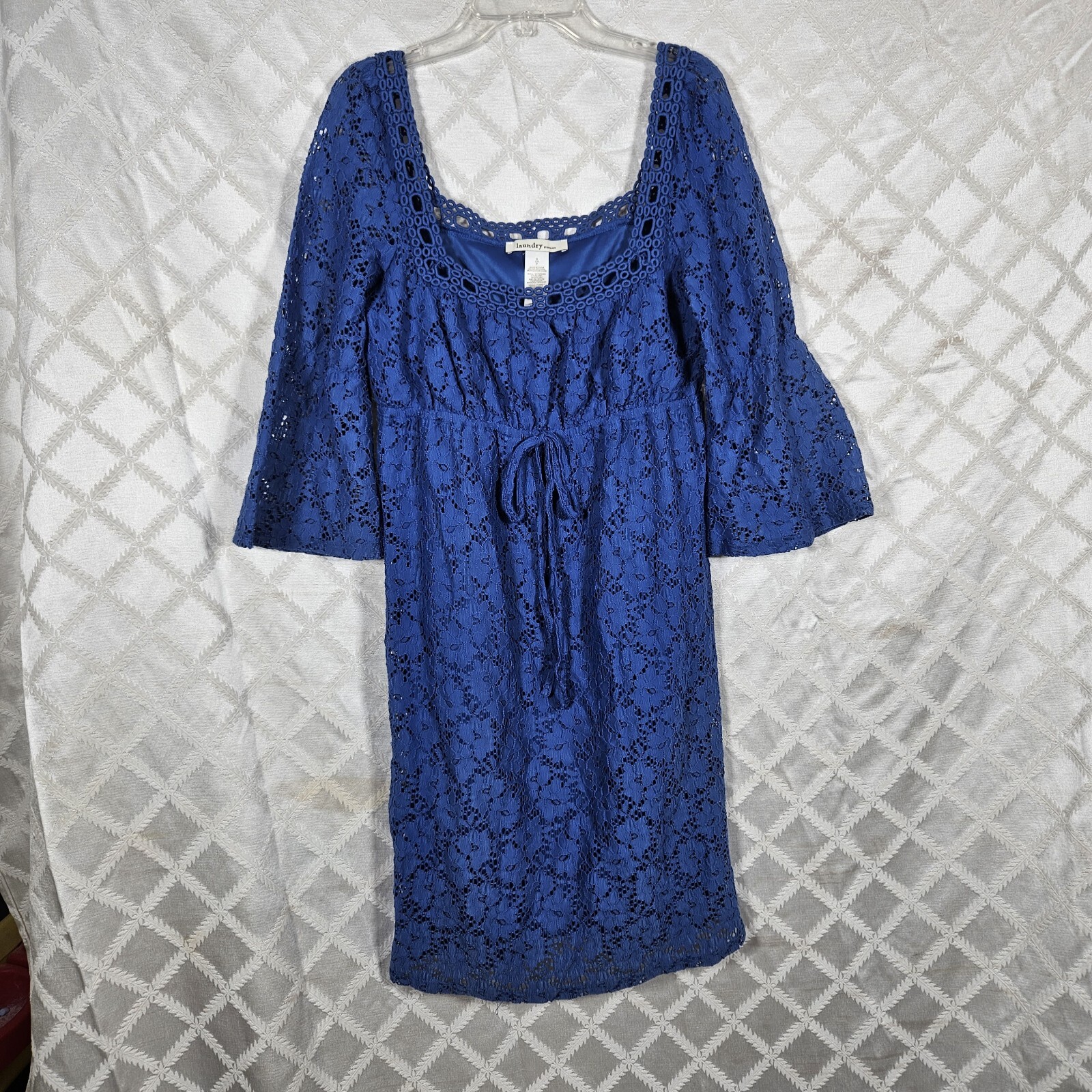 Laundry By Design Womens S Boho Dress Crochet Floral Lace Elastic Waist Blue