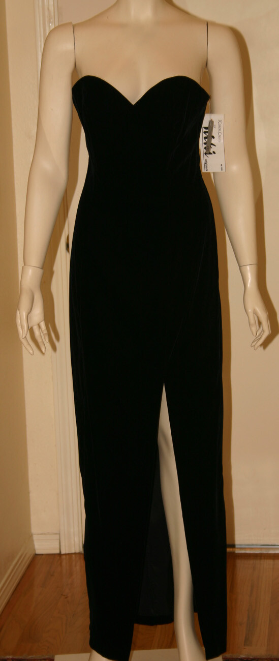 Karen Lucas Dress for Niki~REDUCED~NEW W TAGS~BLACK VELVET STRAPLESS~VNTG~FREE H