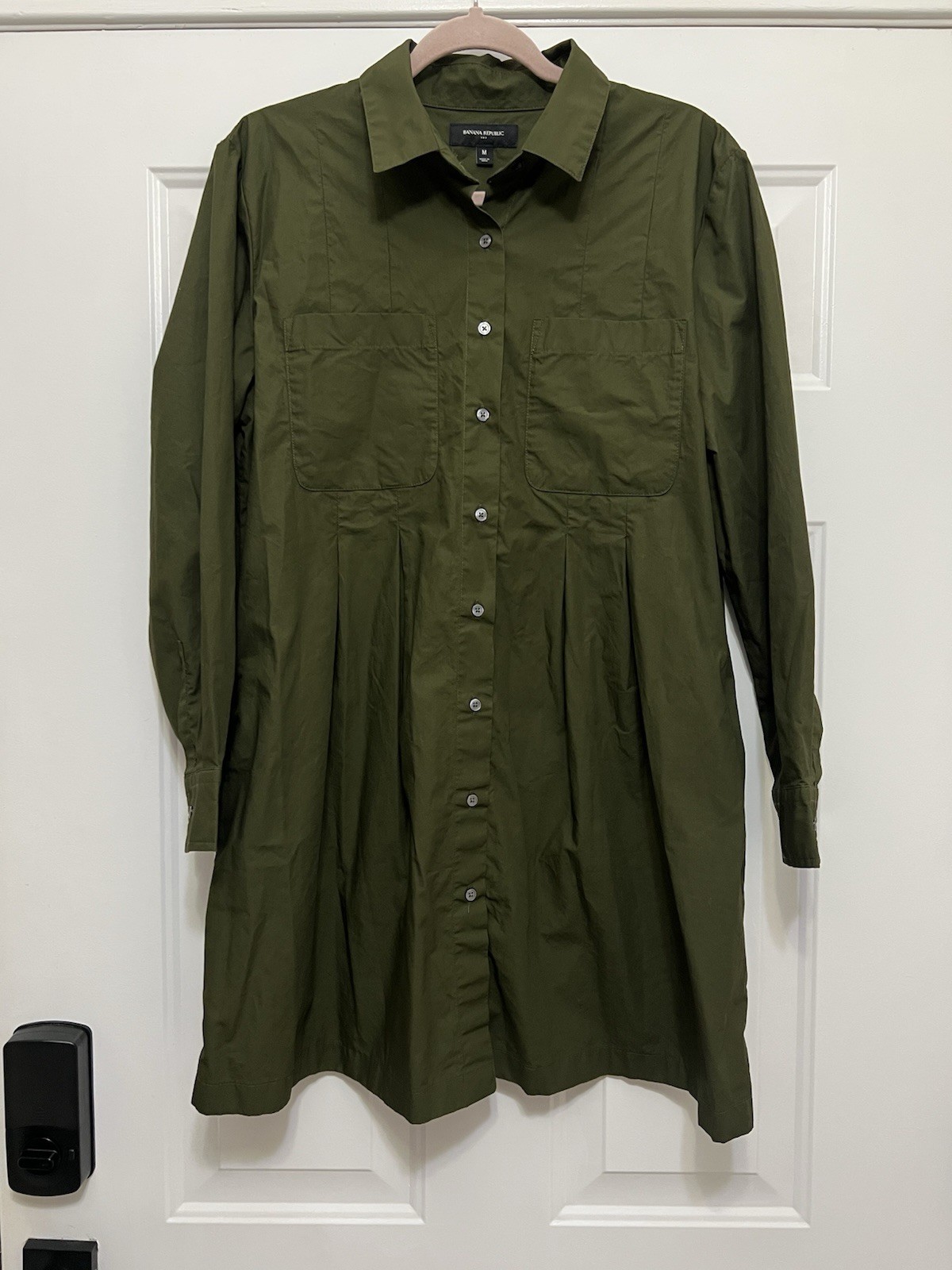 NWOT Banana Republic Army Green Pockets Mini Shirtdress Work Office Wear Medium