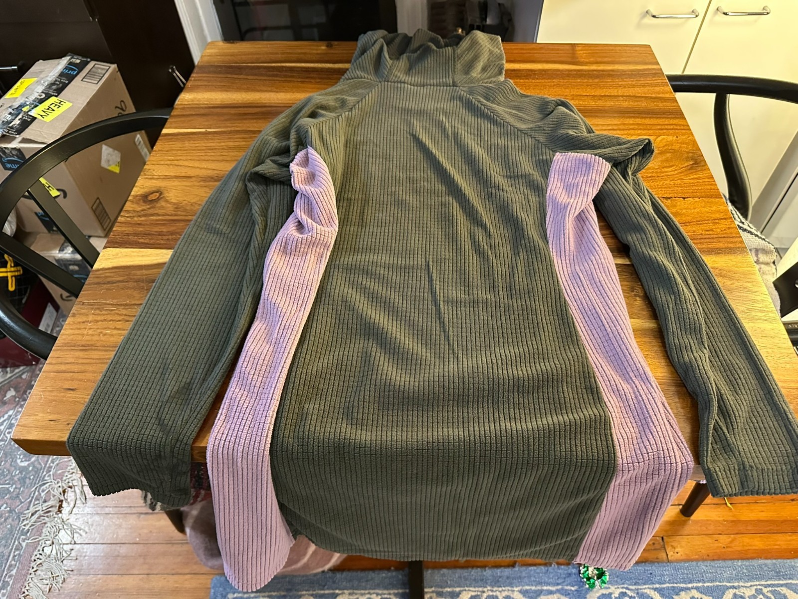 Melanzana Micro Grid Hoodie Dress Lavender Gray Colorblock Large Pocket Winter