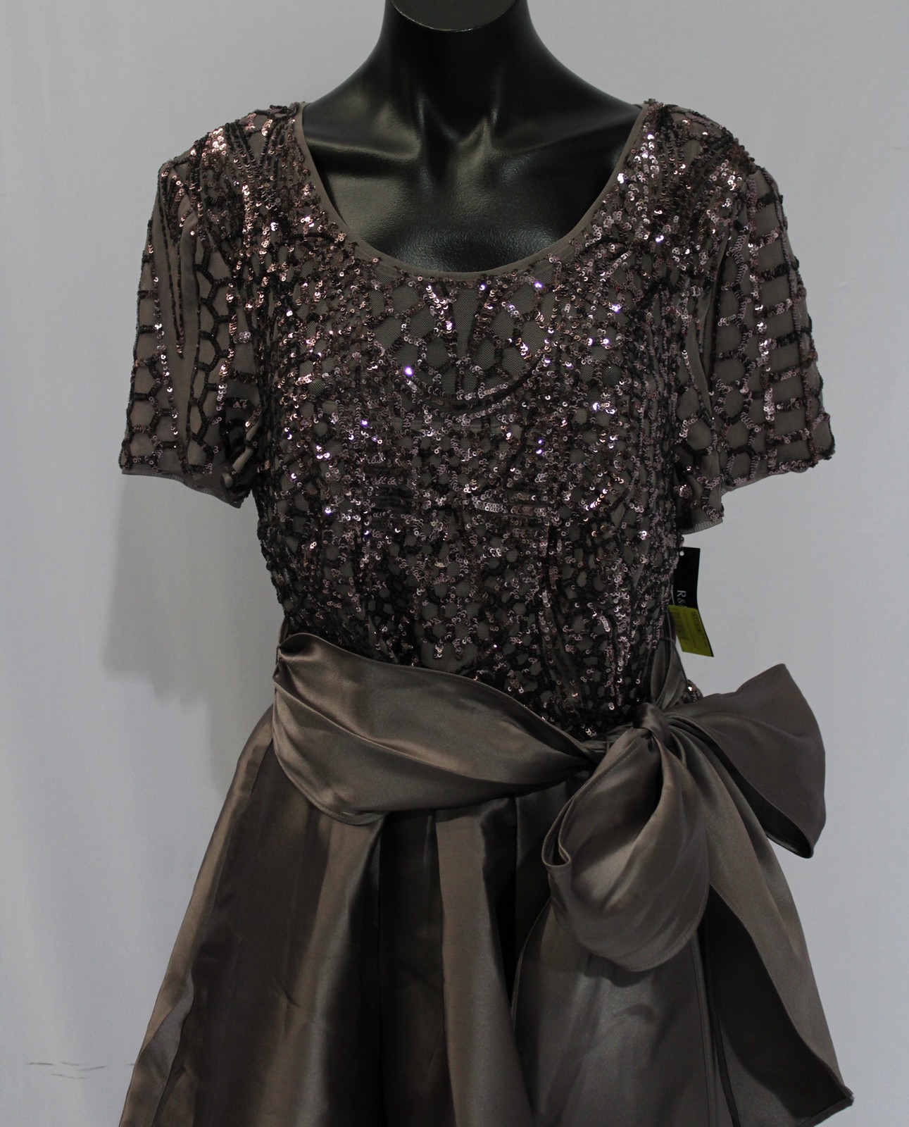 R&M Richards Women’s Shimmer Glitter Cocktail High Low Dress AR8 Mocha Size 14