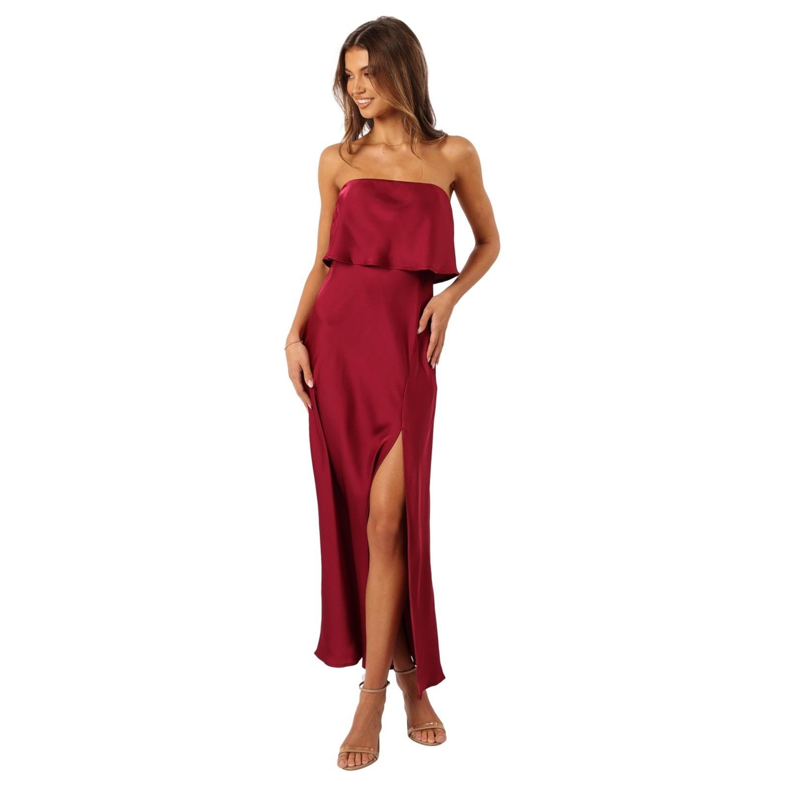 Petal & Pup Women’s Vienna Strapless Midi Dress, Berry small