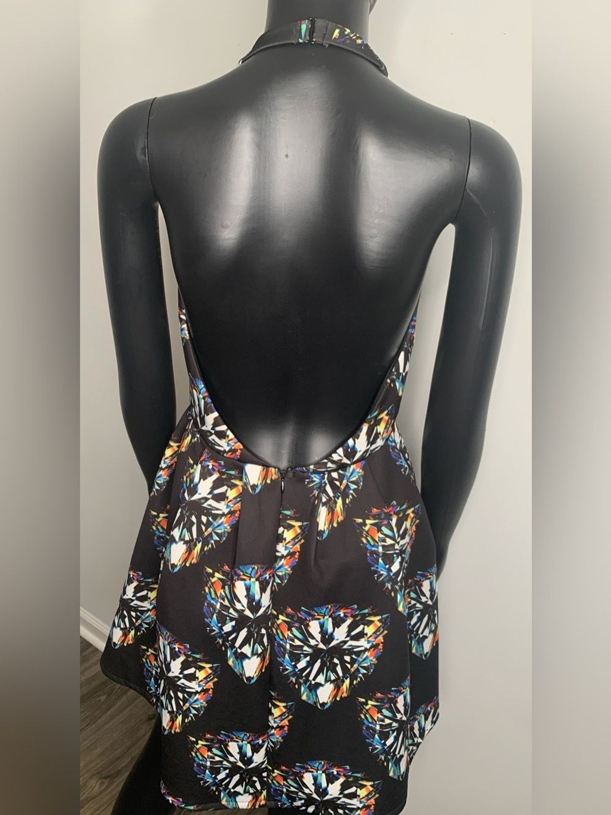 DO+BE Black Strapless Fit-and-Flare Dress with Multicolor Gem Print