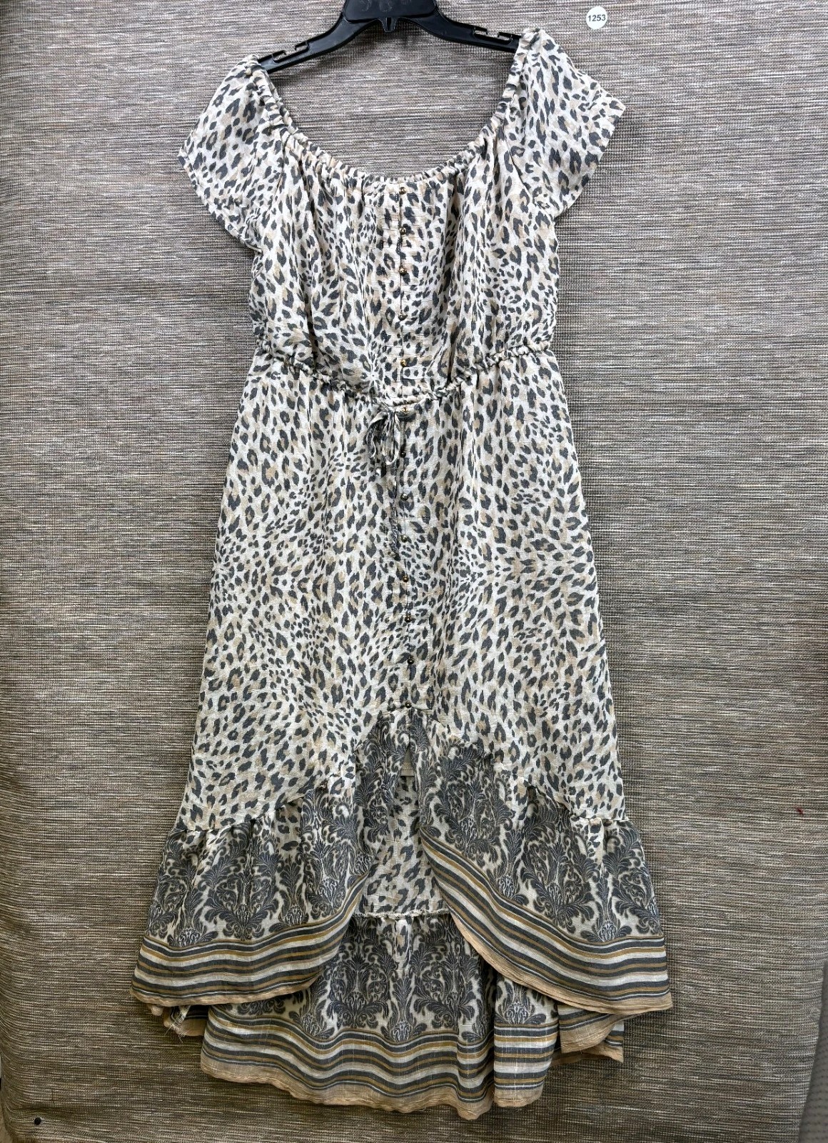 Indigo Rose Button Front Maxi Dress Womens Size LP Animal Print Short Sleeve