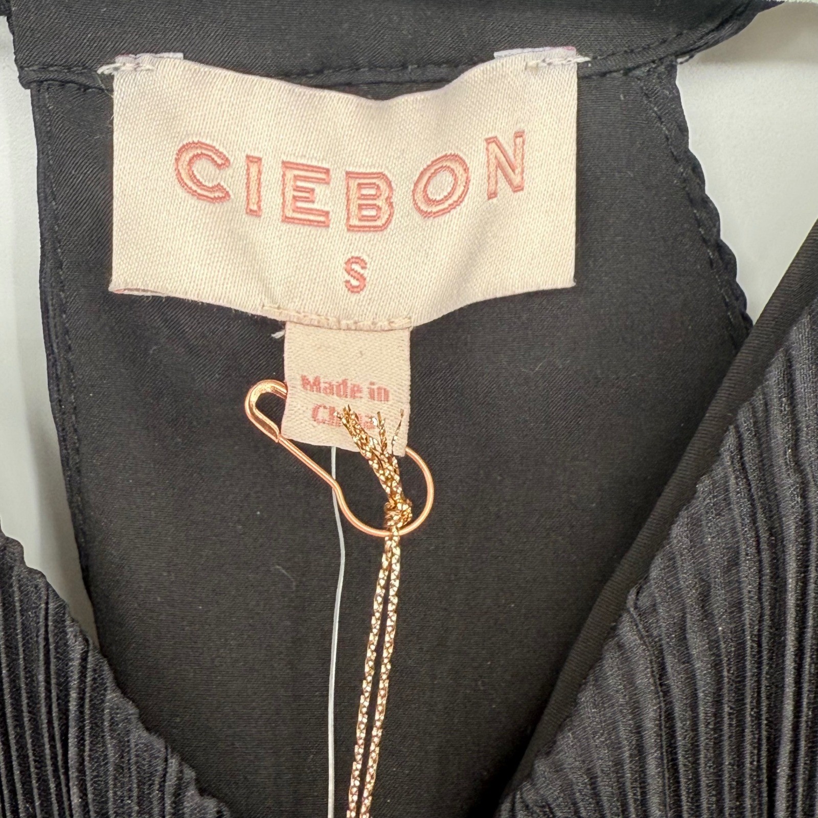 CIEBON Black Pleated Bias Cut Ruffle Mini Dress Size S NWT