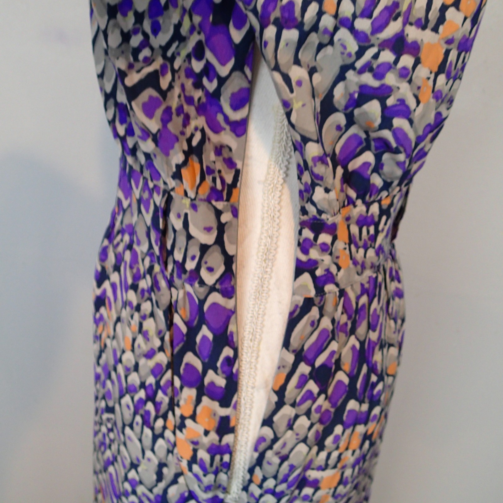 Presley Skye Dress xs Gray Purple Wrap Silk Roll Tab Sleeve v neck pockets